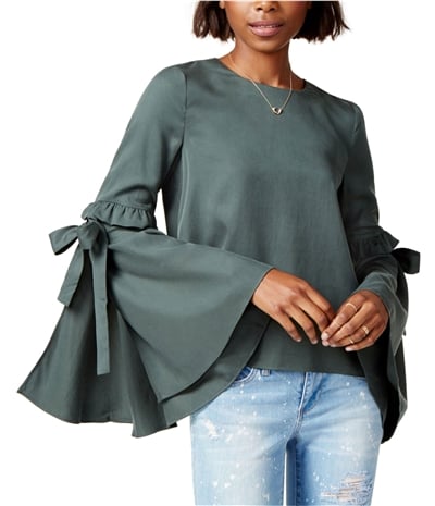 J.O.A. Womens Tie Bell-Sleeve Pullover Blouse