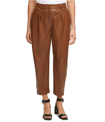 Calvin Klein Womens Faux-Leather Casual Cropped Pants