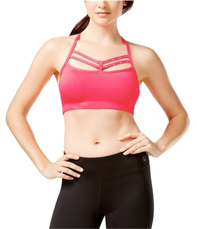 Material Girl Womens Rhinestone Strappy Sports Bra