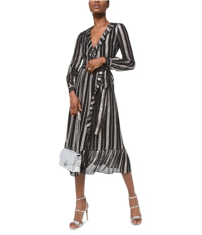 Michael Kors Womens Stamped Floral-Striped A-Line Wrap