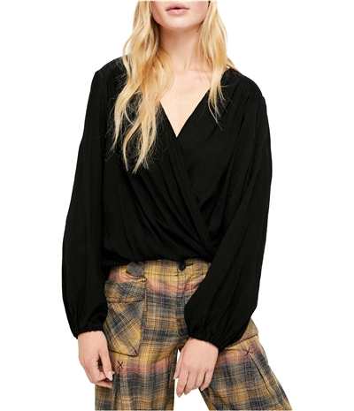 Free People Womens Check On It Wrap Blouse
