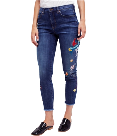 Free People Womens Embroidered Skinny Fit Jeans