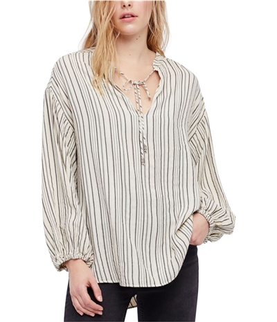 Free People Womens Bishop Sleeves Striped Tunic Blouse