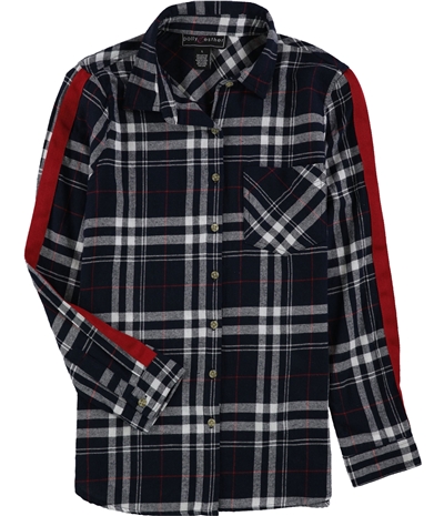 Polly & Esther Womens Plaid Button Up Shirt, TW3