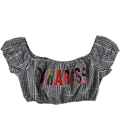 Guess Womens Checkered Strapless Crop Top Blouse
