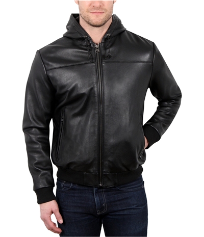 William Rast Mens Leather Hoodie Jacket