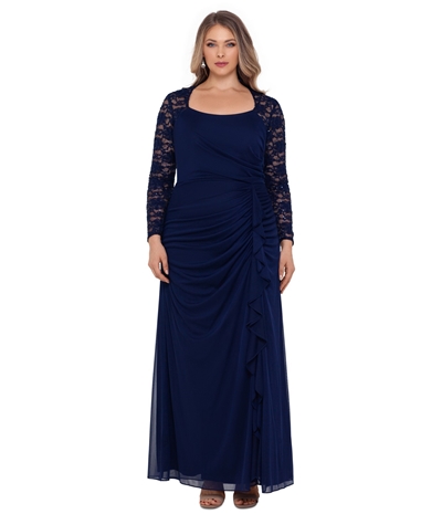Xscape Womens Long-Sleeve Lace A-Line Dress