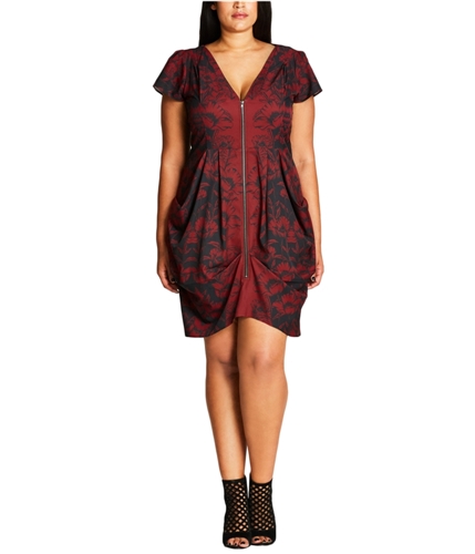City Chic Womens Floral Tunic Dress red 16W
