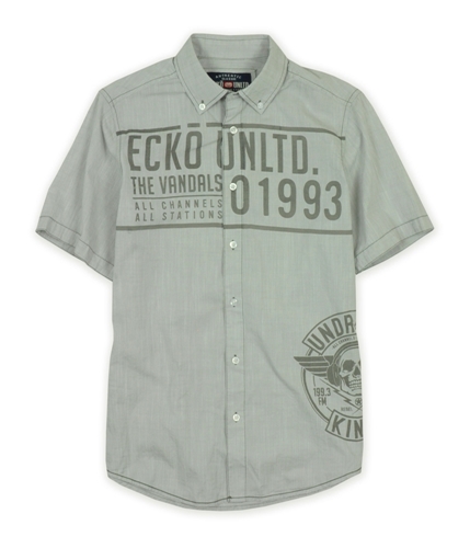 Ecko Unltd. Mens Kings Ss Woven Graphic Button Up Shirt grayheath XS