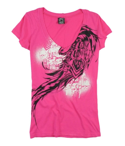 Metal Mulisha Womens Skull Heart V-neck Graphic T-Shirt 066pink S