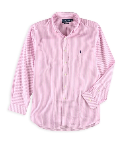 Ralph Lauren Mens Striped Button Up Dress Shirt pink 18