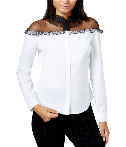 maison Jules Womens Ruffled Illusion Contrast Button Up Shirt brightwhite XXS