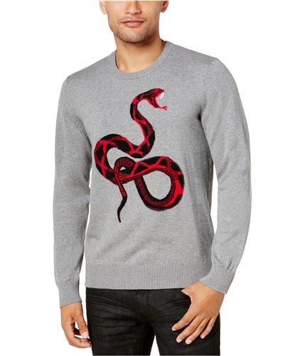 I-N-C Mens Intarsia Knit Snake Pullover Sweater heathergrey XS