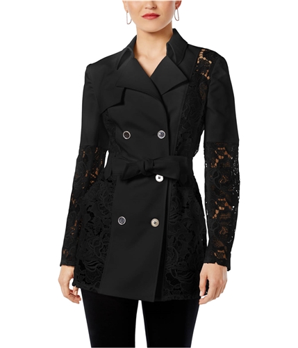 I-N-C Womens Lace-Inset Coat deepblack XL