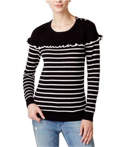 maison Jules Womens Ruffled Striped Knit Sweater blackcombo XXS
