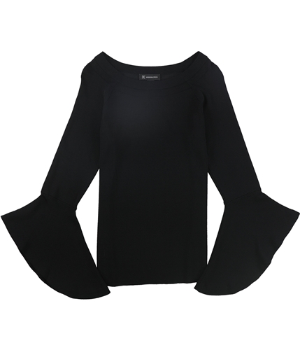 I-N-C Womens Ruffled Sleeve Knit Sweater deepblack XS