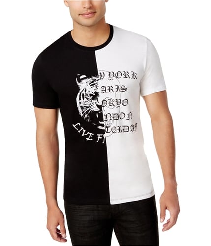I-N-C Mens Spliced Graphic T-Shirt blackwhite S