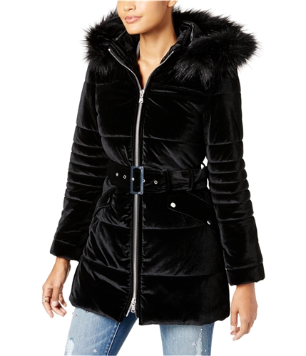 I-N-C Womens Faux Fur Puffer Jacket black M