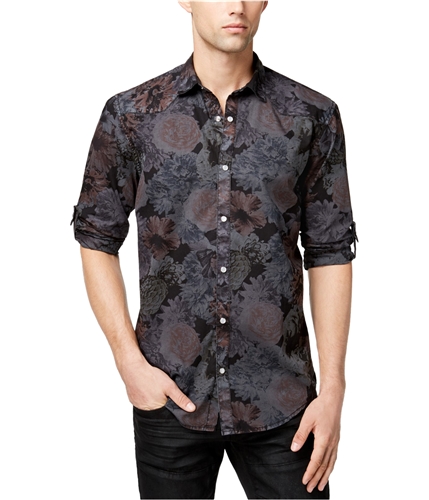 I-N-C Mens Floral Button Up Shirt darklead L