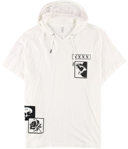 I-N-C Mens Cotton Hooded Graphic T-Shirt white M
