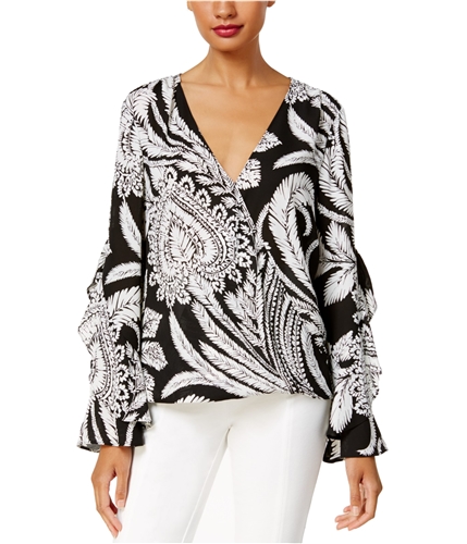 I-N-C Womens Ruffled Knit Blouse explodedfeather S