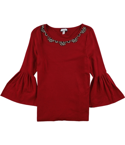 Charter Club Womens Jewel Pullover Sweater red M