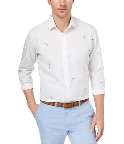 Club Room Mens Bird Print Button Up Shirt brightwhite S