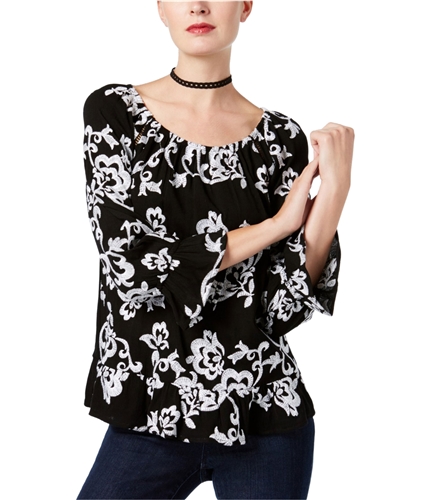 I-N-C Womens Embroidered Knit Blouse deepblack XS