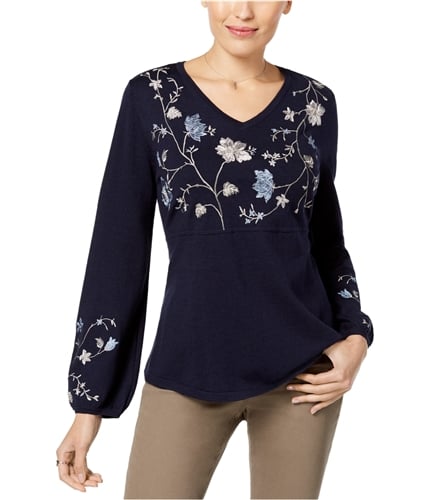 Style&co. Womens Embroidered Pullover Sweater industrialblue L