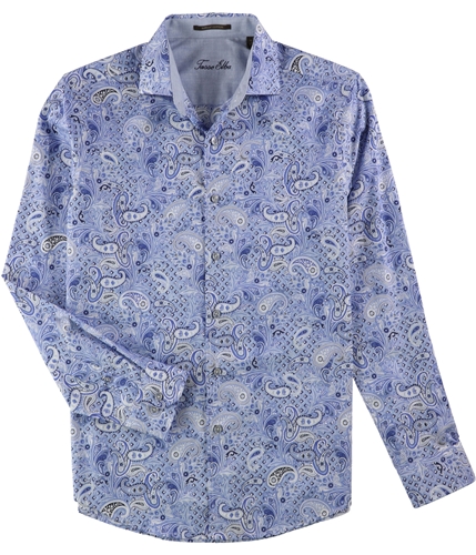 Tasso Elba Mens Supima Cotton Printed Button Up Shirt bluecombo S