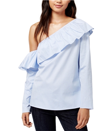 maison Jules Womens Ruffled One Shoulder Blouse brightwhtco XS
