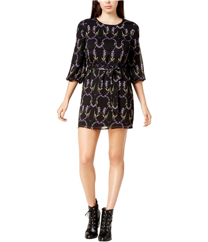 maison Jules Womens Printed Belted A-line Dress blkcombo M