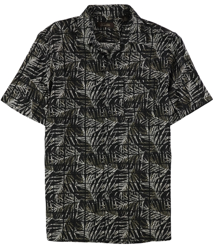 Tasso Elba Mens Leaf Tile Button Up Shirt blackcombo S