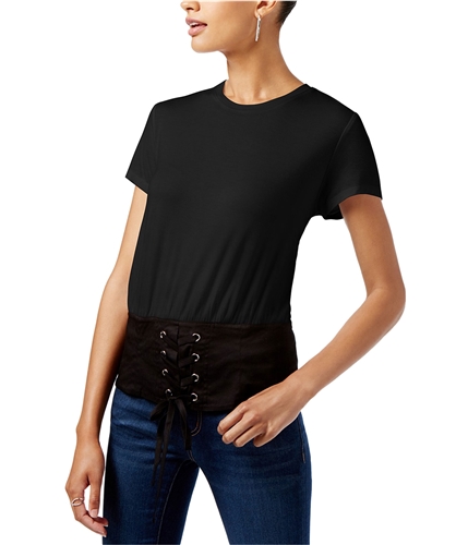 I-N-C Womens Colorblocked Corset Basic T-Shirt deepblack XS