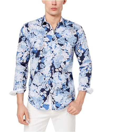 I-N-C Mens Floral Button Up Shirt bluecombo L