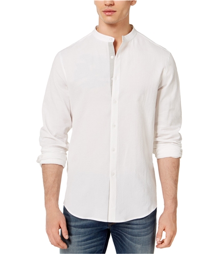 I-N-C Mens Seersucker Button Up Shirt deepblack XS