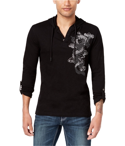 I-N-C Mens Embroidered Dragon Henley Shirt deepblack M