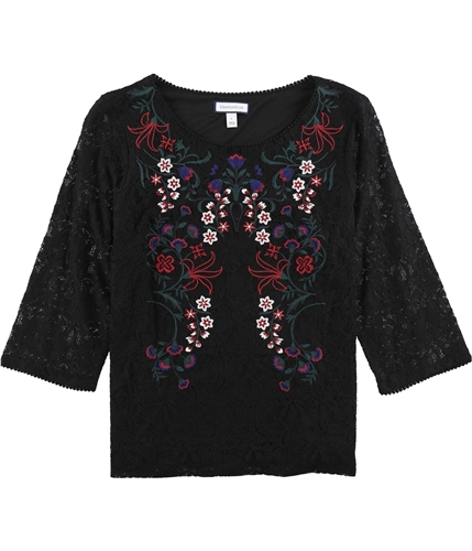 Charter Club Womens Embroidered Lace Pullover Blouse deepblack S
