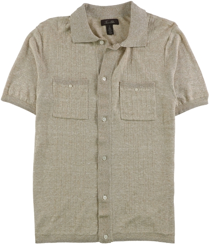 Tasso Elba Mens Knit Pocket Button Up Shirt beachnut S