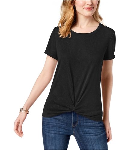Style & Co. Womens Twist Front Basic T-Shirt deepblack XL