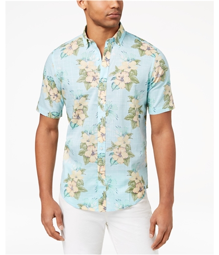Club Room Mens Mahalo Floral Print Button Up Shirt blue S