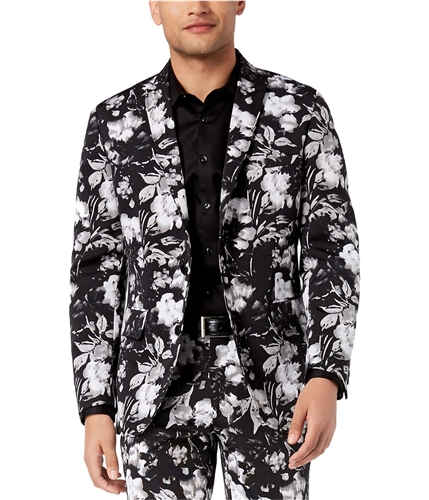 I-N-C Mens Floral Two Button Blazer Jacket blkcombo XS
