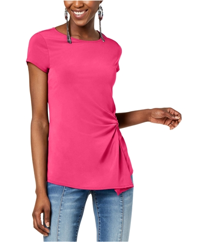 I-N-C Womens Ruching Basic T-Shirt pink PS
