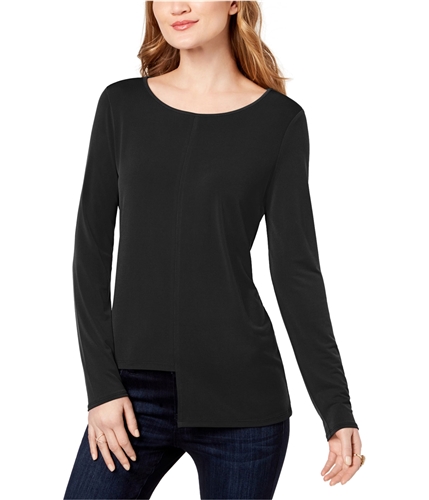 I-N-C Womens Asymmetrical Basic T-Shirt deepblack XS