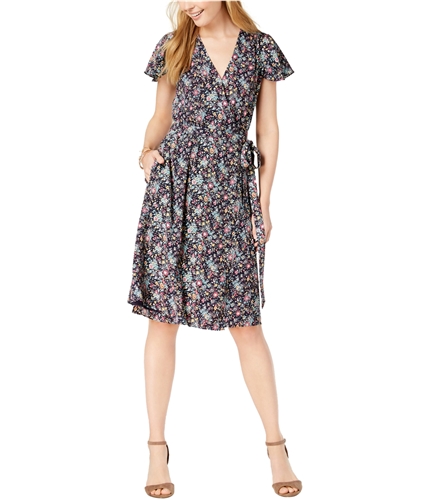 maison Jules Womens Flutter-Sleeve Wrap Dress navy S