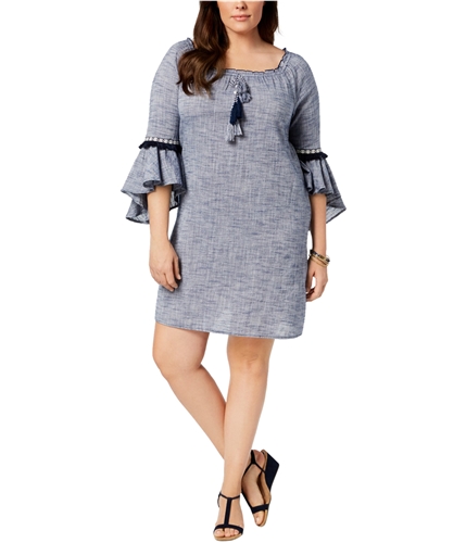 Style & Co. Womens Tassel Off-Shoulder Dress blue 2X