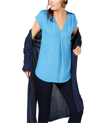 I-N-C Womens Inverted Pleat Pullover Blouse brightblue M