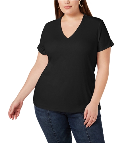 I-N-C Womens V-Neck Basic T-Shirt black 3X