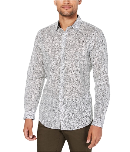 I-N-C Mens Woven Button Up Shirt whitecombo XS