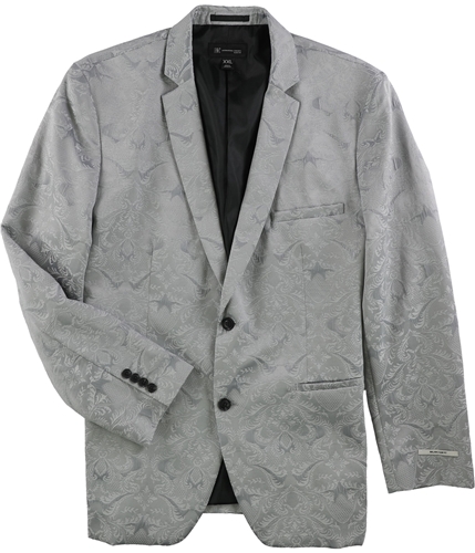 I-N-C Mens Jacquard Two Button Blazer Jacket silvercombo M